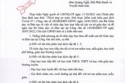 Công văn về việc phương án tổ chức dạy và học thích ứng an toàn, linh hoạt trong điều kiện dịch Covid – 19