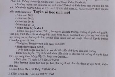 Thông báo tuyển sinh năm học 2021 – 2022